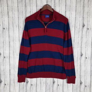 Le Tigre 1/4 Zip Pullover Sweater Men's XL Deep Red & Blue Striped